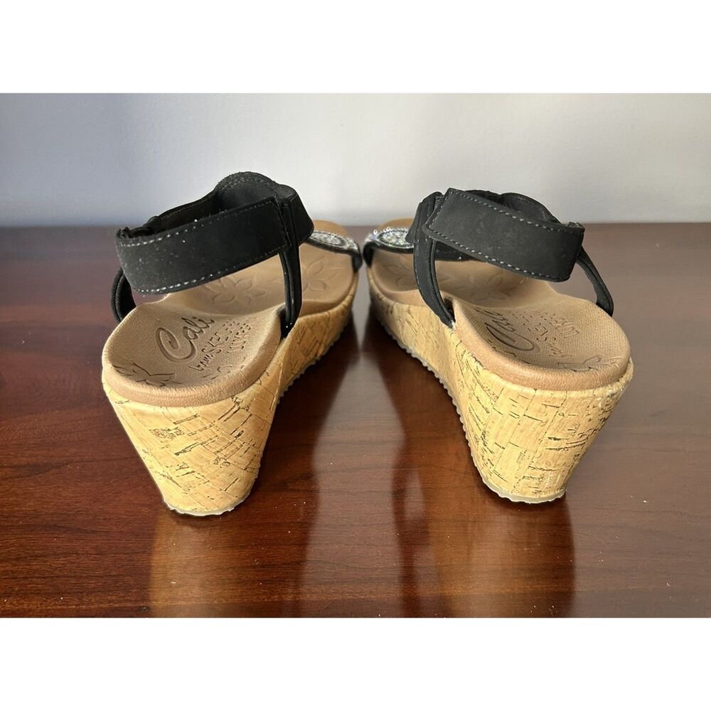Sketchers Cali Glam black strappy wedge sparkle sandals 2.5" cork heel size 7.5